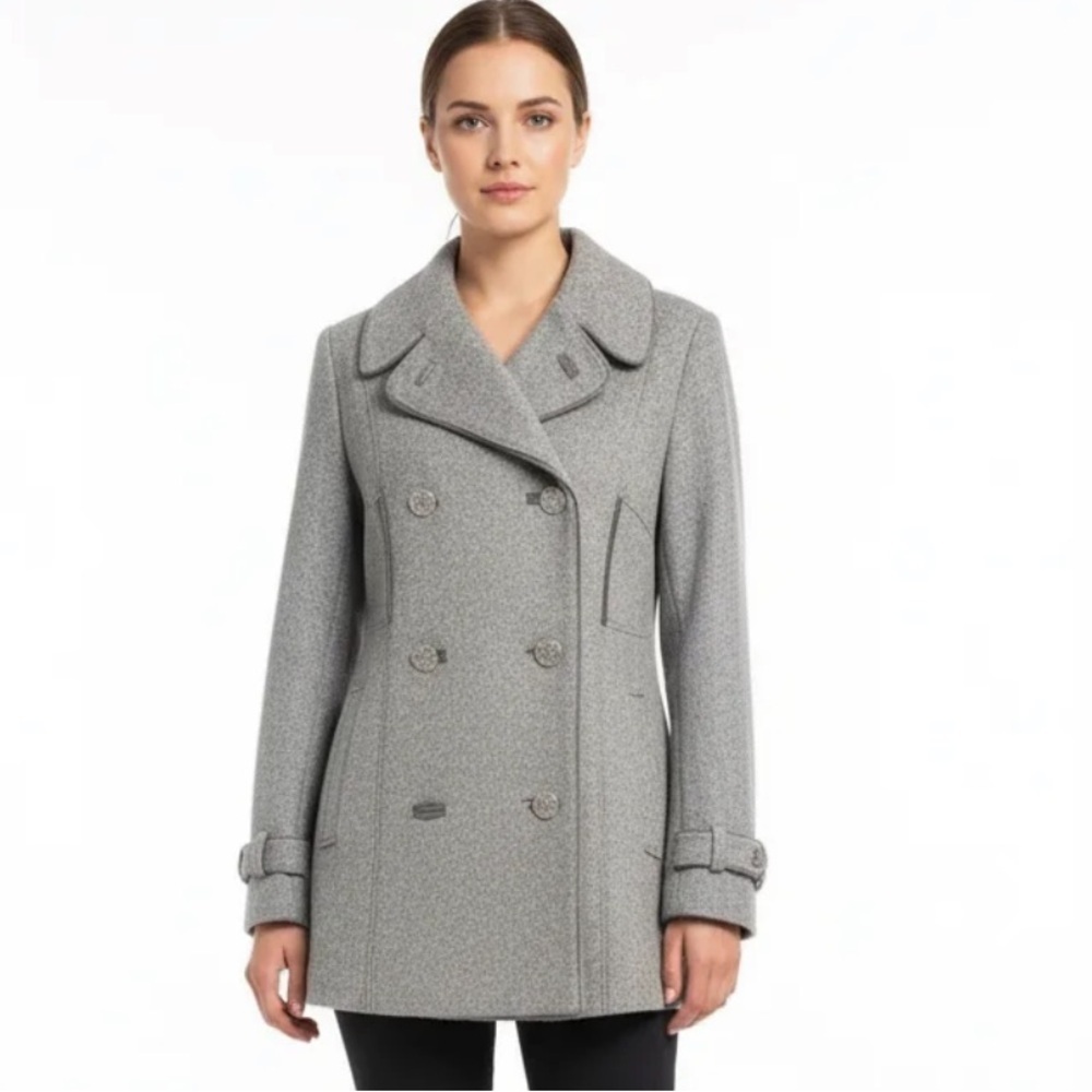 Tahari Women's Wool Blend Peacoat Gray Double Breasted Winter Jacket